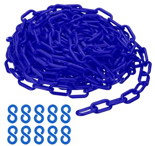 PATIKIL Cadena de Plástico, 32 Pies Cadena de Barrera de Seguridad para Control de Multitudes, Eslabones de Cadena de Plástico Azul de 1/4 de Pulgada (6 mm) para Filas de Espera