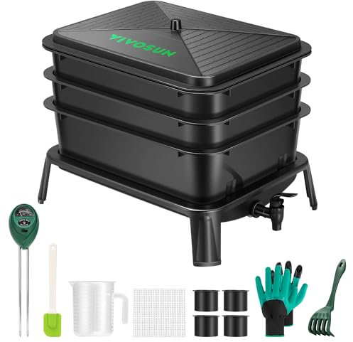 VIVOSUN 3-Layer Worm Compost Bin, 30L Worm Composter, Easy Setup Inclusive Worm Farm Kit for Recycling Food Waste