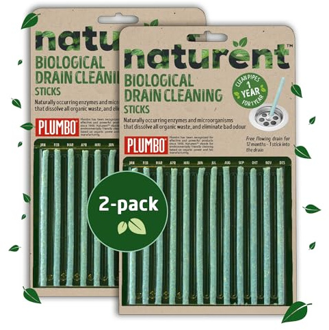 Drain cleaning Sticks 2 Pack of 12 – Enzyme-Activated Drain Cleaner Sticks & Sink Odour Remover – Natural, Sustainable European made Enzyme Cleaner Clog & Cleaning Sticks by Plumbo