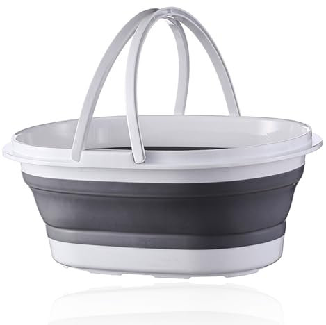 Collapsible Washing Up Bowl, Large Folding Washing Basket Washing Up Bowl with Drainer Plug and Handles Portable Wash Basin for Camping