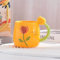 VollfitYYu süße Tulpe Kaffeetasse niedliche Kaffeebecher mit 3D Tuplenblumen Henkel 400ml Porzellanbecher für Frauen,Blumenliebhaber,Mädchen,Weihnachten,Muttertag,Geburtstag (Orange)