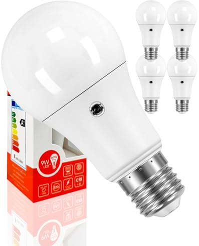 4 Lampadine Crepuscolari a Doppio Sensore da Esterno E27 LED A60 9W 4000k