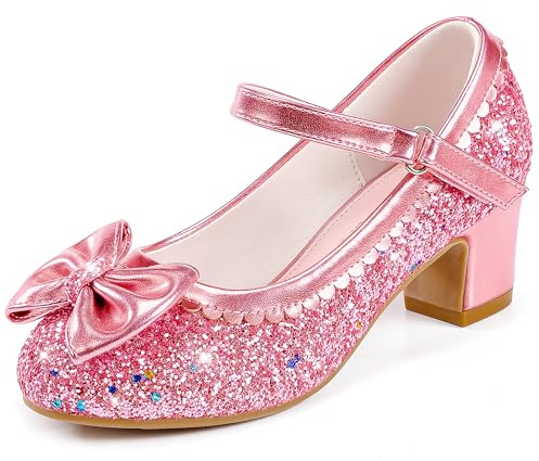 LAURMOSA Nœud Paillettes Chaussure Princesse Fille Mary Jane Chaussures Talon Enfant pour Fête Cérémonie Anniversaire Mariage
