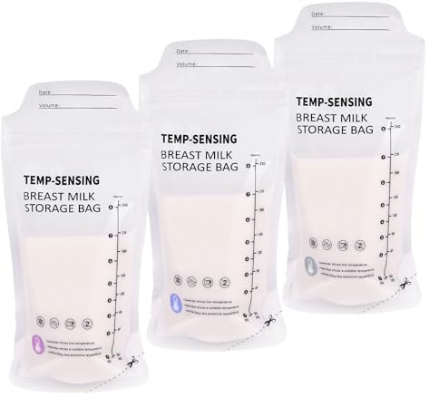 Mooshy 90 Pcs Breast Milk Storage Bags - 8oz/250ml BPA Free Temp-Sensing Discoloration Milk Storing Bags for Breastfeeding Self Standing Double Zipper Seal for Pregnant Women for Breastfeeding