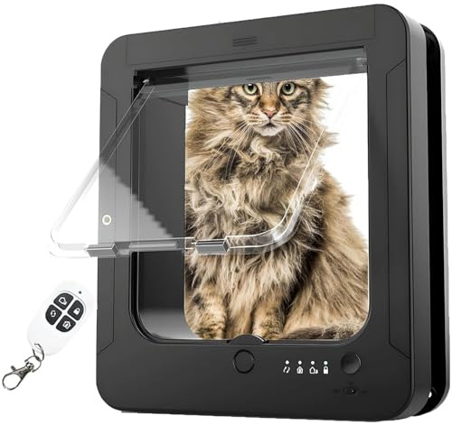 BESTXH Porta Elettronica per Gatti, Porta Intelligente per Animali, con 2 Chiavi con Targhetta, Chiusura A 4 Vie, Sblocco Automatico, Resistente alle Intemperie,Nero