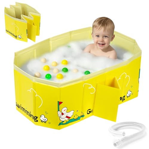 AUYAO Baignoire Pliable pour Bébé, Baignoire de Bébé Pliable avec Valve de Vidange, Baignoire Intégrée Portable, Robuste pour la Maison et les Voyages, Convient de 0 à 8 Ans