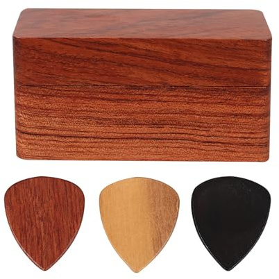 VANZACK Caja de Madera Estuche Organizador para Púas de Guitarra Portátil Tapa Adecuado para Accesorios en Fiestas de Música y Escuela