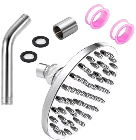 Losxuido Kit de douche à effet pluie réglable à 360 ° en ABS - Pommeau de douche réglable - Rond - Avec rallonge de pommeau de douche - 2 bandes d'étanchéité filetées (15,24 cm)