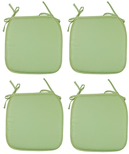 Garden Chair Cushion Tie-On Seat Pads Kitchen Dining Chair Cushion Pads - 37cm x 37cm x 2cm - Green - Pack of 4