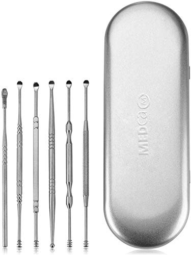 Öronvaxborttagningssats - 6 stycken öronrengöringsverktyg, rostfri öronkurett öronvaxborttagningssats för grundlig öronrengöring med spiralfjäderrengörare, plockar bort proppar med förvaringsfodral
