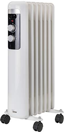 Bimar HO407 Termosifone elettrico, Radiatore ad olio Basso Consumo, calorifero ad olio con 7 Elementi e 5 Canali di Circolazione, Termostato Regolabile, 3 potenze di Riscaldamento, Trasportabile