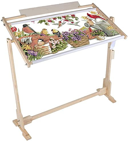 Ausla Tapestry Frames and Stands,14CT 80cm Large Sturdy Wooden Tapestry Stand Cross Stitch Frame Floor Stand Embroidery Square Frame with 5 Adopted Height Level