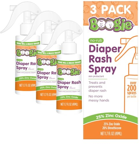 Boogie Diaper Rash Cream Spray for Baby, Travel Friendly No-Rub Touch Free Application for Sensitive Skin, Over 200 Sprays per Bottle, 1.7 oz (Pack of 3)