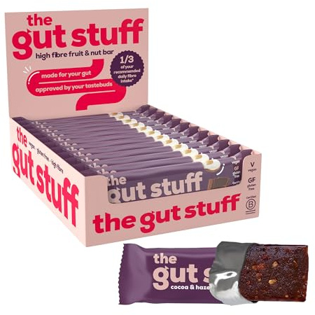 The Gut Stuff High Fibre Fruit & Nut Bars – Gut Friendly Snack, Gluten Free, Vegan, Low Calorie, All Natural - Cocoa & Hazelnut, 12 x 35g Box