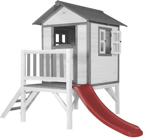 AXI Beach Lodge XL Casetta bianca con scivolo rosso | Casa per bambini su palafitte con veranda in legno FSC | Parco giochi per il giardino.