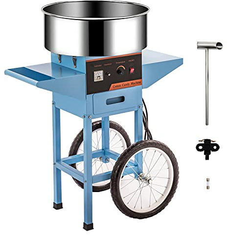 Commercial Cotton Candy Machine w/Cart Electric Cotton Candy Floss Maker - 110V for the Perfect Party Favor for Birthdays, School function, or Social Events.（Blue） (With wheels, BLUE)