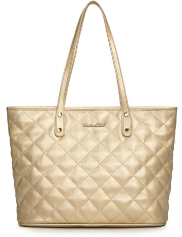 Montana West Bolso de mano acolchado para mujer, bolso de hombro grande a la moda, Dorado acolchado brillante, Large