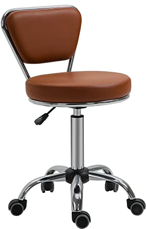 HOMCOM Sgabello da massaggio vintage – Sgabello da lavoro girevole a 360° – Altezza seduta regolabile 49 – 64 cm – rivestimento sintetico marrone metallo cromato