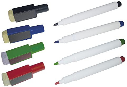 TimeTEX Folienstifte im Set 4-teilig - Non permanent mit Filzwischer + Magnet - rot - blau - grün - schwarz - abwischbar - mit fein Spitze für dünne Linien - 92228