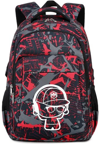 LEDAOU Schulrucksack Jungen Teenager Mädchen Schultaschen Kinder Rucksäcke Wasserdicht Leichtgewicht Schulranzen Groß für Schule Geschenke (Sketch Rot)