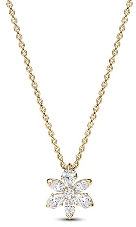 PANDORA Timeless Funkelnde Herbarium Cluster Anhänger Halskette aus Sterling Silber mit vergoldeter Metalllegierung und Zirkonia Steinen, Größe 45cm, 362387C01-45