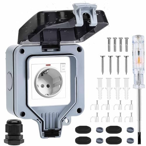 Lunriwis Prise Exterieure Etanche IP66, Prise Electrique Murale de Courant et Volet de Protection Prise Etanche Exterieur de Jardin, Prise Extérieure Pour Jardins Humides, Blanchisserie Extérieure