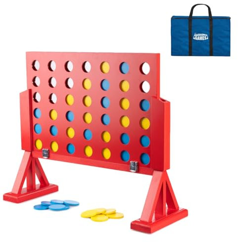 Grasshopper Games | 4 in Row, 46 Discs and Carry Bag, Classic Four in a Line, Outdoor Family Game for Kids and Adults, Wood