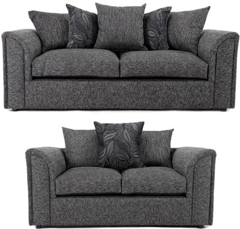 Furnishings For Less UK Byron Dundee Fabric Sofa Suite 3 + 2 Seater Scatter Back Patterned Cushions (3 + 2 Sofa Set)