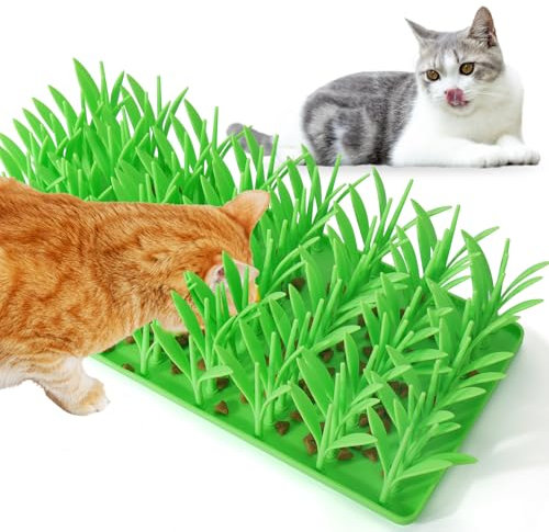 Palksky Silicone Grass Mat for Cats, Slow Food Cat Grass Mat for Indoor Cats, Foraging Snuffle Mat for Dog/Cat, Interactive Enrichment Cat Mat, green