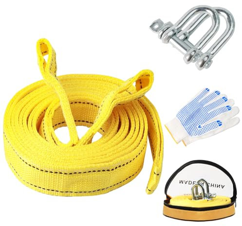 4m Hochfestes Abschleppseil, 5 Tonnen Hochleistungs Abschleppgurt, Robuster Offroad-Gurt mit Sicherheitshaken, Windengurt mit rutschfeste Handschuhe Tragetasche für Auto Boote Lieferwagen