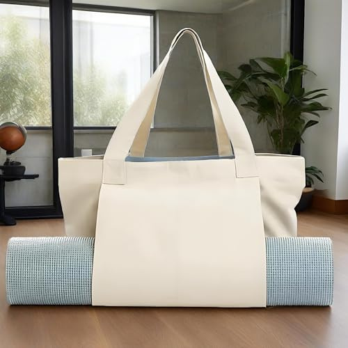 Homeily Yoga Mat Bag with Wet Pocket, Large Canvas Yoga Tote Bag for Women, Pilates Mat Carrier with Front Mat Holder, Gym Shoulder Bag for Yoga Accessories, Travel & Daily Use