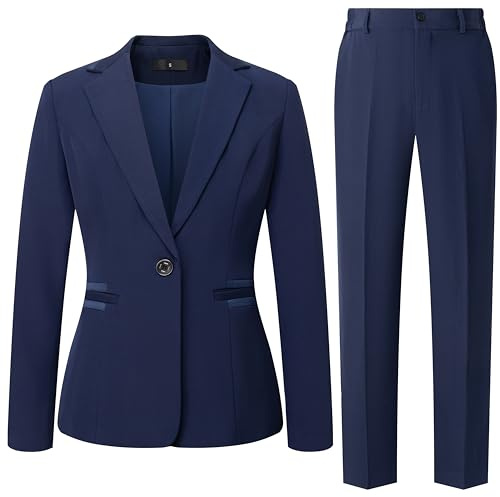Women's 2 Piece Suit One Button Dressy Blazer Pants Suit Business Outfits (US, Alpha, X-Large, Regular, Regular, Blue)