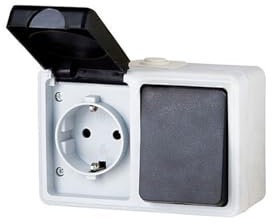 Interrupteur et prise grise de surface 1 clé 2 voies IP54 4000 W montage en surface prise avec protection contre les éclaboussures PVC