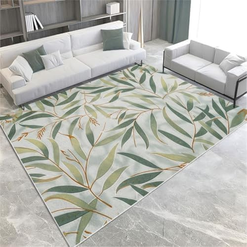 Tappeto verde pallido antiscivolo, lavabile, motivo foglie di salice, tappeto a pelo corto, per soggiorno, camera da letto, bagno, cucina e ufficio, 160 x 230 cm