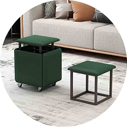 5-in-1 Magic Cube Stools with Leather Seat and Wheels Stackable Ottoman Furniture for Home Dining Kitchen - Soft Dark Gray 35x35x35 cm Versatile Decorative Seating
