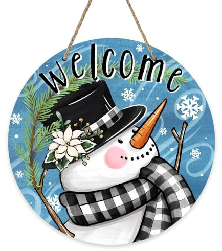 Willkommensschild Winter, Türschilder Winter, Blau, Willkommensschild Zum Aufhängen für Weihnachtsdekoration, Haustür, Wand Dekoration (A)