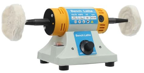 Polisseuse 320 W 800-10 000 tr/min, tourne de polissage avec 2 roues en tissu et broches coniques – Petite polisseuse de table pour bijoux, pierre, métal et bois, avec prise européenne