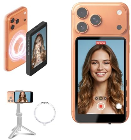 SYNCO XView Teléfono Móvil Selfie Monitor para iPhone 17, 3,97 Pulgadas, Magnético Smartphone Vlog Pantalla para Android Cámara Trasera Inalámbrica 50M, con Altavoz para TikTok Youtube (Negro)