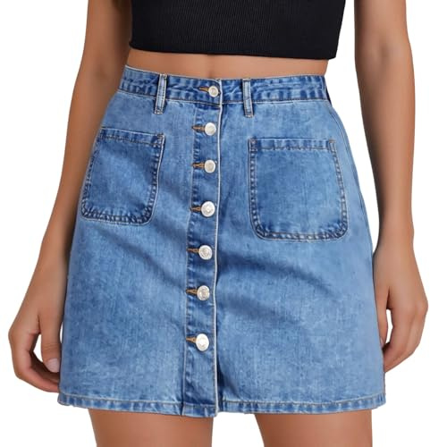 Générique Jupe en Jean Femme Haute Modèle Boutonné Courte Crayon Élégante avec Poches et Extensible pour Une Tendance