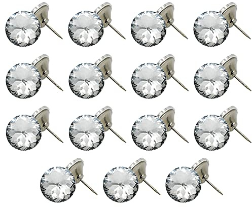 Agidea 30 chiodi da tappezzeria in cristallo trasparente, 25 mm, imitano bottoni a diamante per fai da te, decorazione da parete per divano, letto, testiera del letto, decorazione da parete