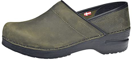 Sanita Professional | Zoccoli Chiusi in Pelle Oliata da Donna | Originale Fatto a Mano in Pelle Flessibile | Plantare Anatomico in Schiuma Morbida | Verde | 36