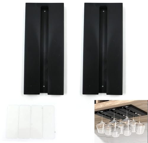 Porta Bicchiere da Vino Sospeso - Squisito, Nessuna Perforazione Richiesta, Grande Capacità, Stendino per Bottiglie, per Bar Cucina Armadietto del Vino Collezione di Bicchieri da Vino (Nero 1)