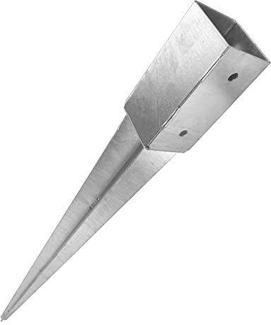 BAUSTER® Douille de sol à enfoncer en acier argenté - Longueur : 80 x 80/750 mm - Support de poteau galvanisé à chaud - Douille à enfoncer pour poteaux en bois carré - Ancrage au sol en acier -