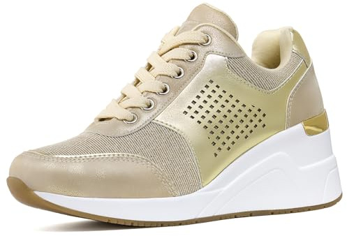 Cestfini Wedge Trainers Platform Shoes for Women - Ladies Heeled Casual Comfortable Lace-up Walking Trainers