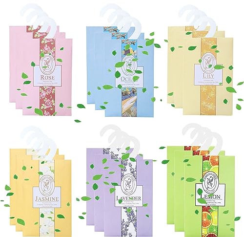 WDEC 18pcs Pezzi di Sacchetti per Aromi, Bustine, Borse, Armadietti per Profumo, Armadi, Armadi per Camera da Letto, Carrelli da Bagno, Lavanda, Gelsomino, Giglio, Rosa, Oceano, Limone