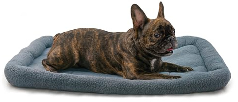 HugglePets Comfy Sheepskin Enclosed Extra Small Dog Bed - Dove Grey. Rectangular Machine Washable Dog Beds with Thick Edging and Slip-Proof Backing. Ideal as Crate Mat. Small Cat Bed.