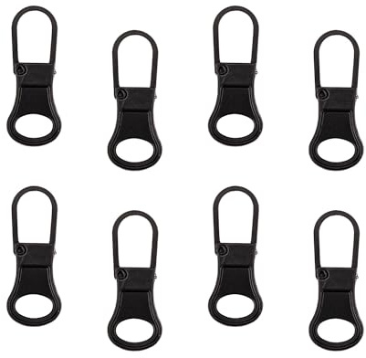 8pcs Zipper Pull Replacement, Zip Pullers Detachable Zipper Tab Repair Handle Mend Fixer Zipper Head Metal Zipper Slider Fix Cord Extender for Clothing Backpack Jackets Pants Boots Luggage (Black)