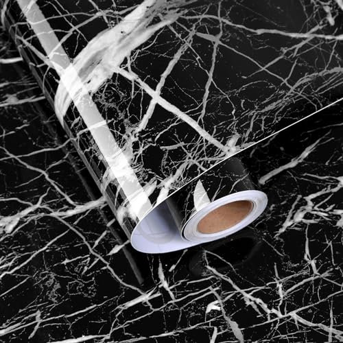 HotDecor Vinilo Marmol Negro Para Encimera De Cocina Papel Pintado Autoadhesivo Brillante Papel Adhesivo para Muebles Papel Tapiz Autoadhesivo Marmol Rollo Vinilo Autoadhesivo Para Cocina 40cm x 200cm