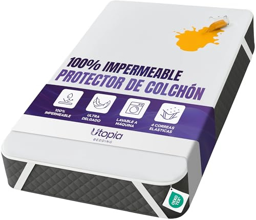 Utopia Bedding Coprimaterasso Impermeabile - 80 x 200 cm, Copertura per Materasso Traspirante Certificata Oeko-Tex con Cinghie Elastiche agli Angoli, Vestibilità Perfetta