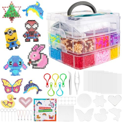 Bügelperlen Set, 10000 Steckperlen in 20 Farben mit Bügelperlen Platten Benutzerführung und Perlenschablone für Kindergeschenke Anhänger Dekorationen